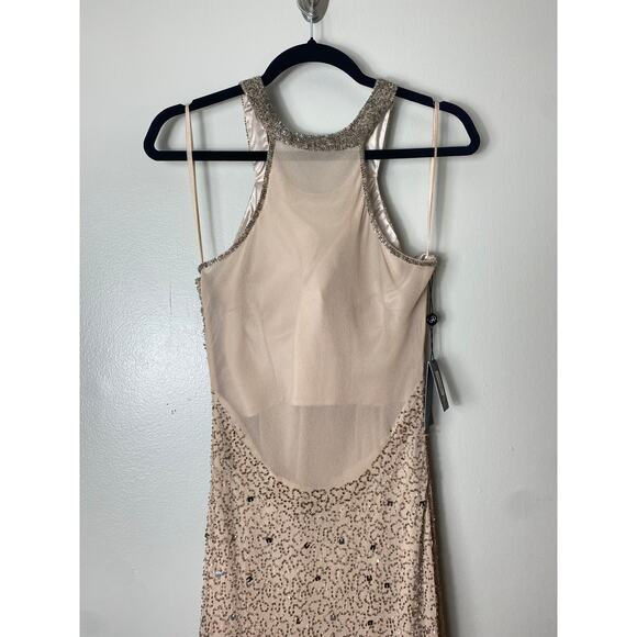 NWT ADRIANNA PAPELL DRESS GOWN TAUPE PINK SEQUIN BEADED WEDDING FORMAL EVENING - Picture 8 of 15